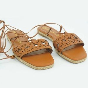 Tory Burch Basketweave Woven Ankle Wrap Sandal size 7.5